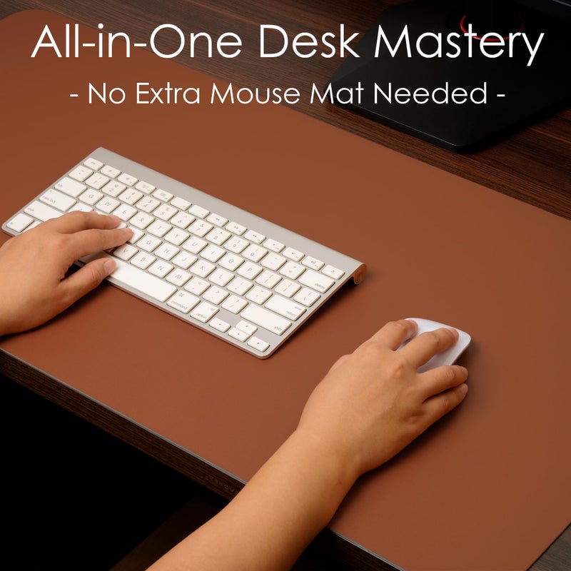 WAYBER Leather Desk Pad Protector, Waterproof Mouse Pad, PU Desk Mat, Office Desk Cover, Desk Writing Mat for Office/Home/Work/Cubicle (Brown/Gray) 31.5x15.7in - Image 3